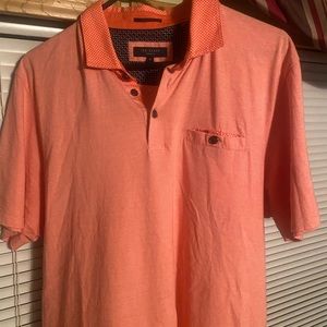 Ted Baker London Polo Shirt L Men Sz 6 Salmon Pink Modal